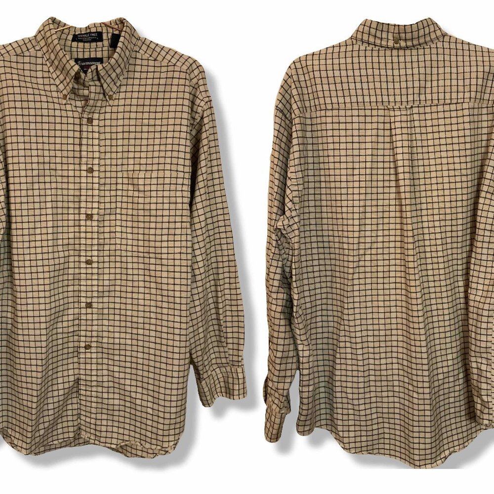 Vintage Tournament Arrow Collar Button Down Long Sleeve Shirt Men L Tan